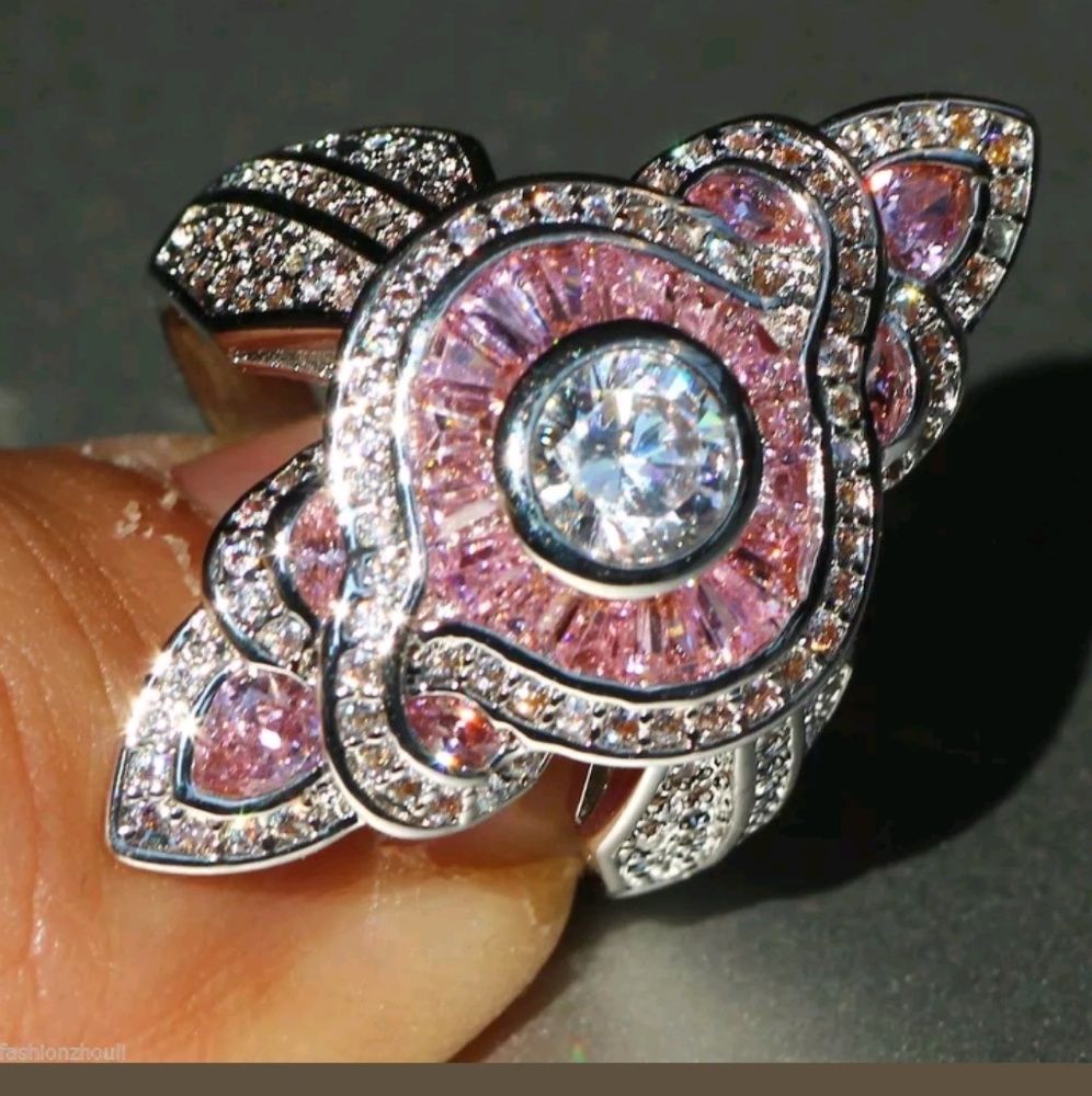 New  pink&clear zircon sterling silver ring